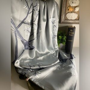 Chinese Silky Floral Scarf Green /Gray